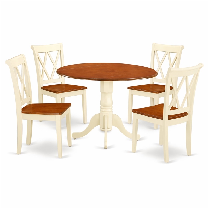Pemberly Row 5-Piece Round Dining Set in Buttermilk and Cherry Finish