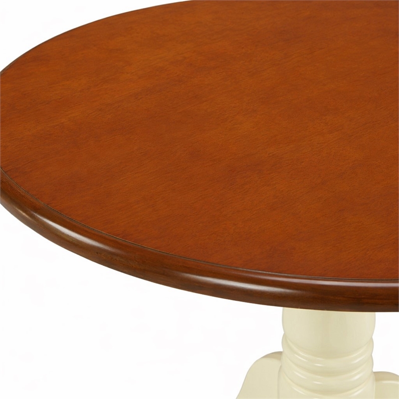Pemberly Row 5-Piece Round Dining Set in Buttermilk and Cherry Finish
