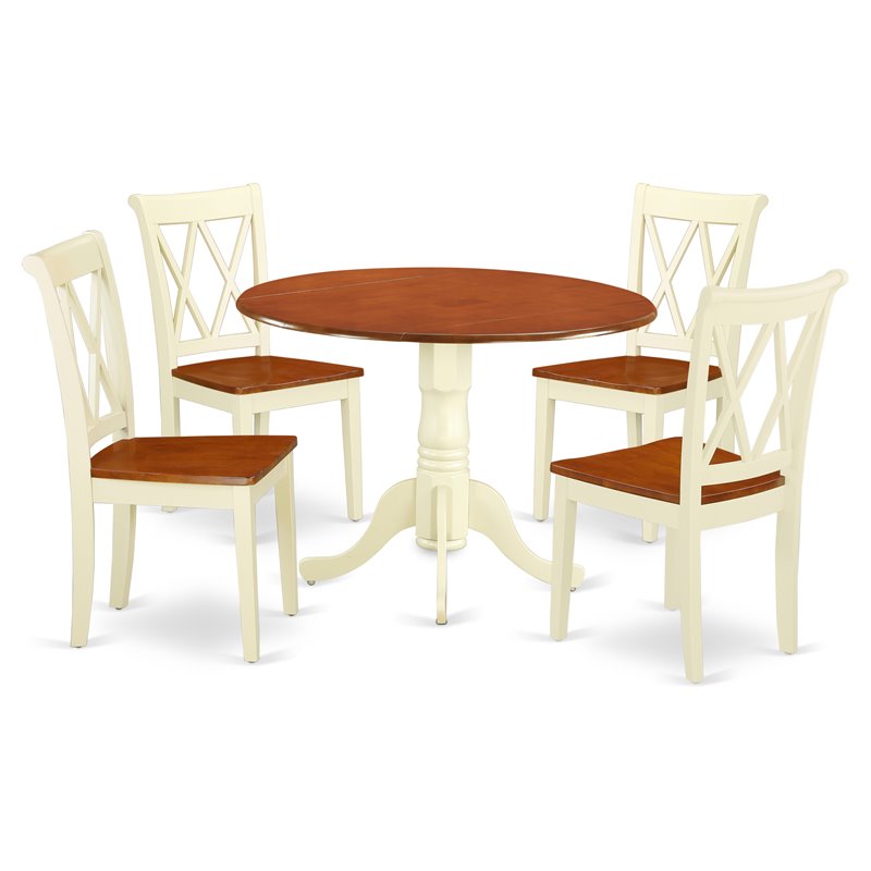 Pemberly Row 5-Piece Round Dining Set in Buttermilk and Cherry Finish