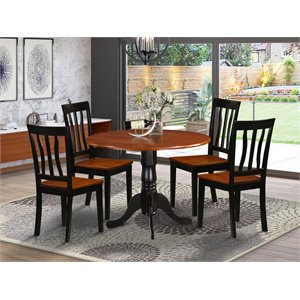 Pemberly Row 5-Pc Dining Room Set with Wood Seats in Black/Cherry