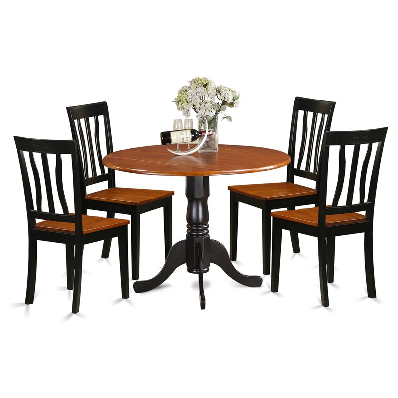 Pemberly Row 5-Pc Dining Room Set with Wood Seats in Black/Cherry