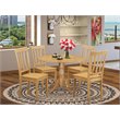 Pemberly Row 5-Piece Wood Dinette Table Set Oak Finish Round Pedestal Table