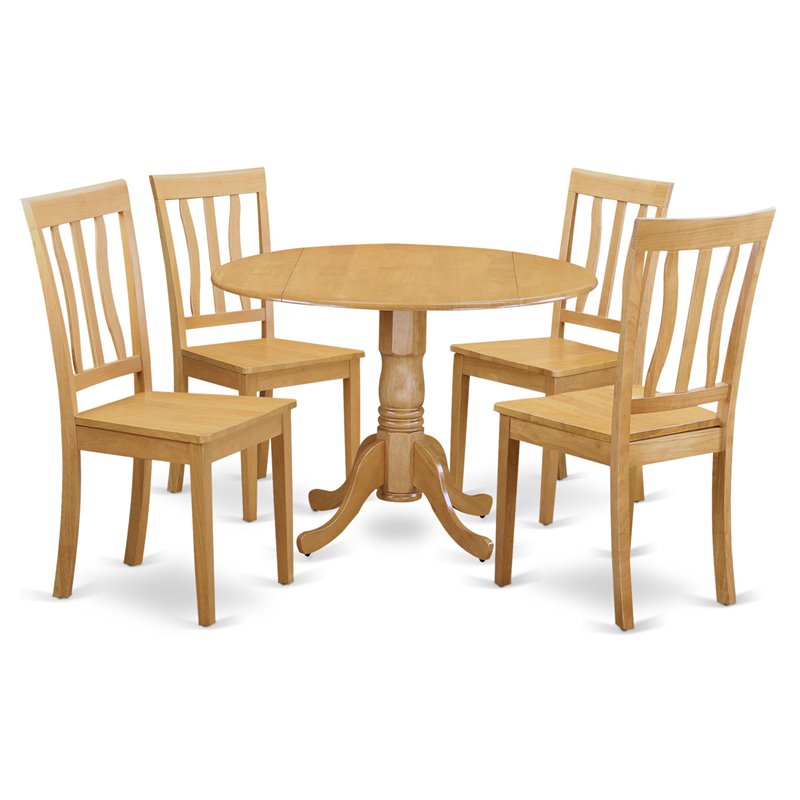 Pemberly Row 5-Piece Wood Dinette Table Set Oak Finish Round Pedestal Table