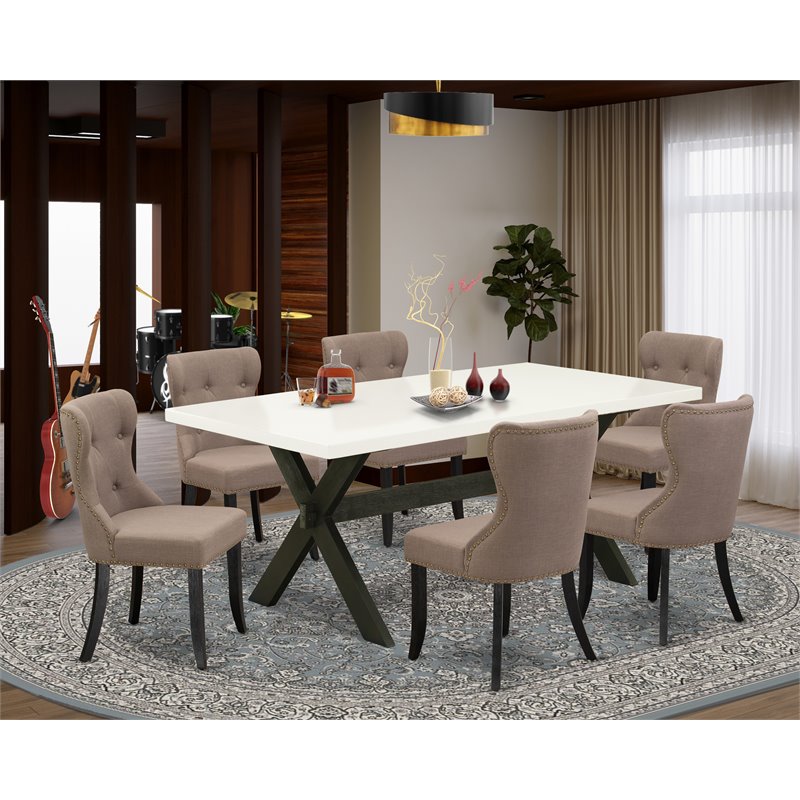 Pemberly Row 7-Piece Dining Set in Wire Brushed Black and Linen White