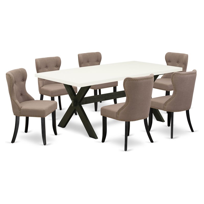 Pemberly Row 7-Piece Dining Set in Wire Brushed Black and Linen White