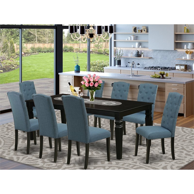 Pemberly Row Logan 9-Piece Wood Dining Set with Black and Blue Finish