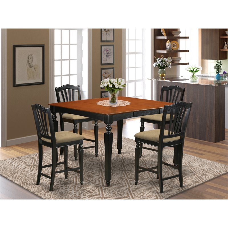 Pemberly Row 5-Piece Dining Table Set in Black and Cherry Finish