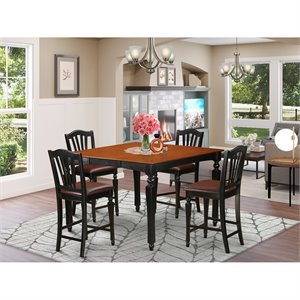 Pemberly Row 5-Piece Wood Black & Cherry Dining Set with Leather Seats