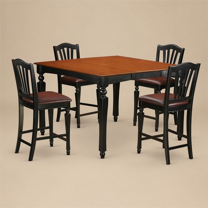 Pemberly Row 5-Piece Wood Black & Cherry Dining Set with Leather Seats
