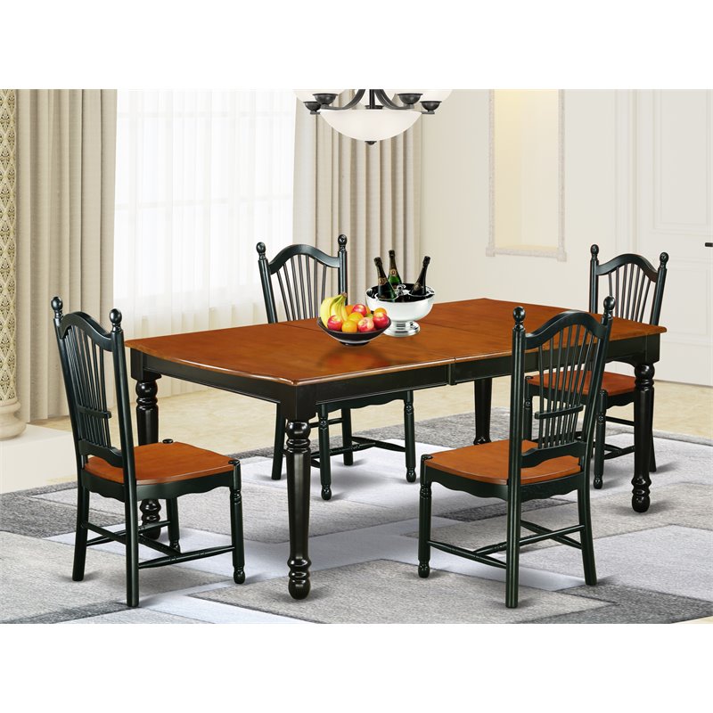 Pemberly Row 5-Piece Wood Kitchen Table Set in Black and Cherry