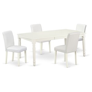 Pemberly Row 5-Piece Wood Dining Set with Leather Seat in Linen White