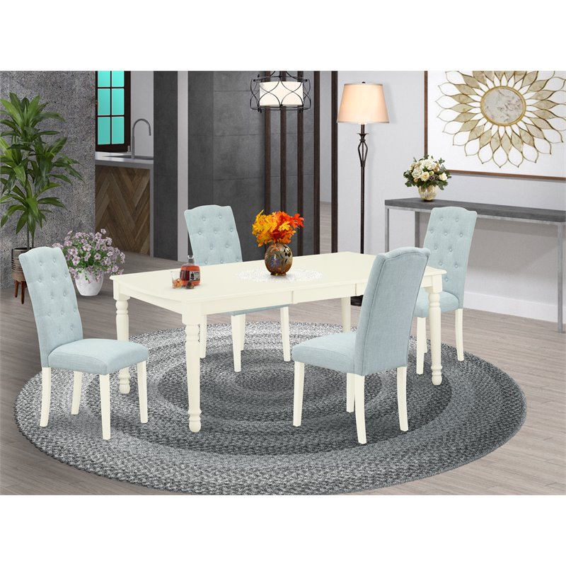 Pemberly Row 5-Piece Wood Dining Set in Linen White and Baby Blue