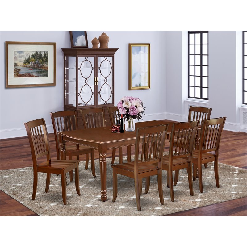 Pemberly Row 9-Piece Dining Table and Chair Set in Mahogany Finish
