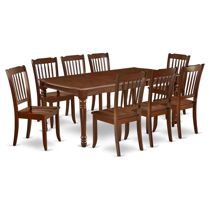 Pemberly Row 9-Piece Dining Table and Chair Set in Mahogany Finish