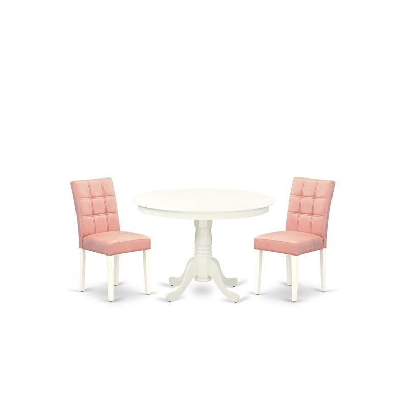Pemberly Row 3-Piece Dining Set with Round Table Linen White/Beige Red