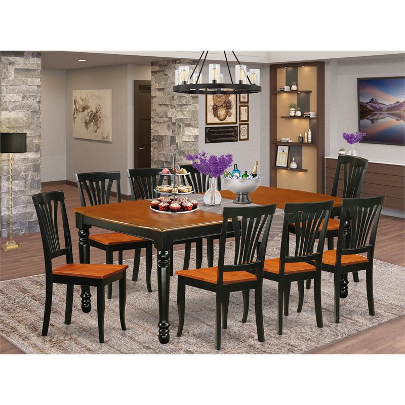 Pemberly Row 9-Piece Wooden Kitchen Table Set in Black Cherry Finish