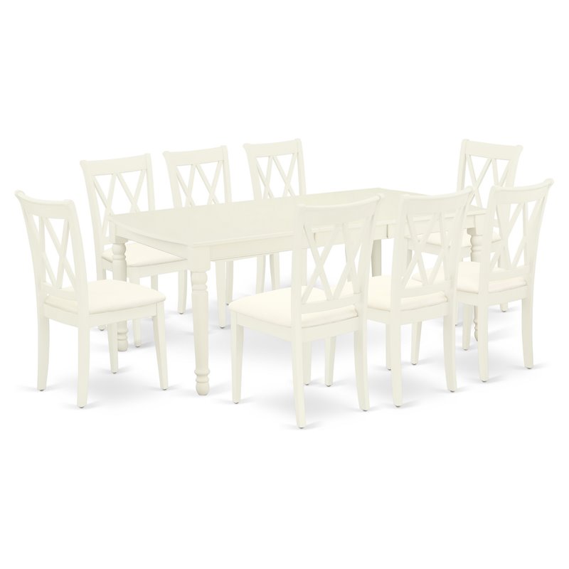 Pemberly Row 9-Piece Wood Dining Set with Linen Seat in White Finish