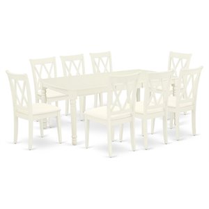 Pemberly Row 9-Piece Wood Dining Set with Linen Seat in White Finish