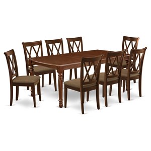 Pemberly Row 9-Piece Wood Dining Set with Fabric Seat in Mahogany Finish