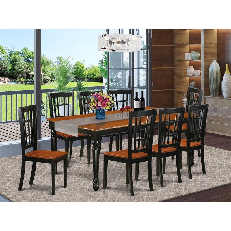 Pemberly Row 9-piece Dining Table and Chair Set in Black and Cherry