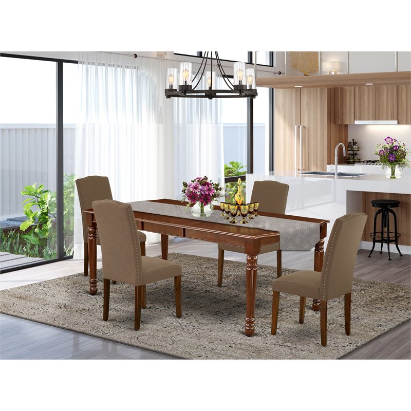 Pemberly Row 5-Piece Dining Set in Mahogany and Dark Coffee Finish