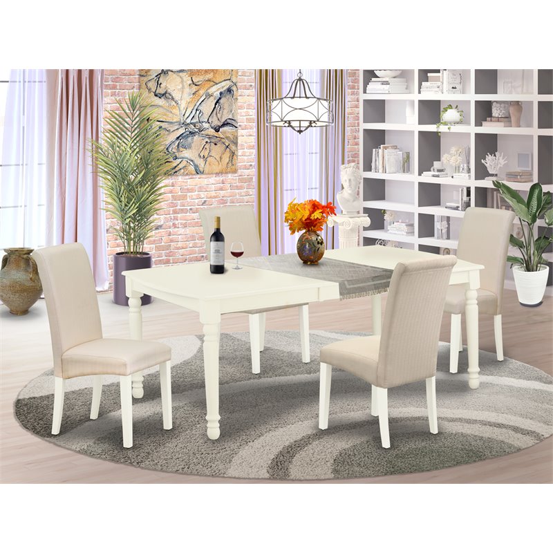 Pemberly Row 5-Piece Wood Dining Set with Parson Chairs in Linen White