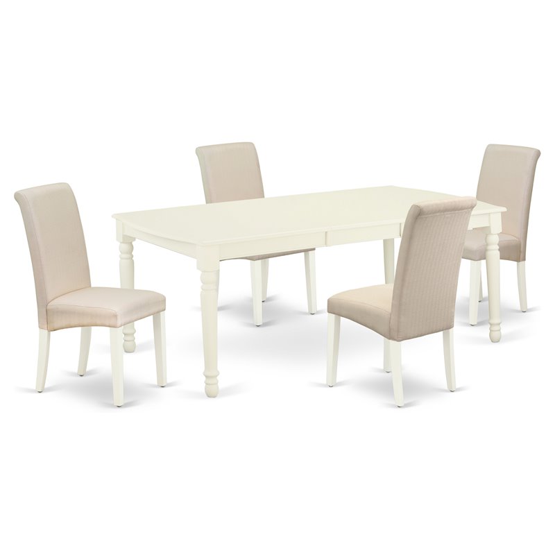 Pemberly Row 5-Piece Wood Dining Set with Parson Chairs in Linen White