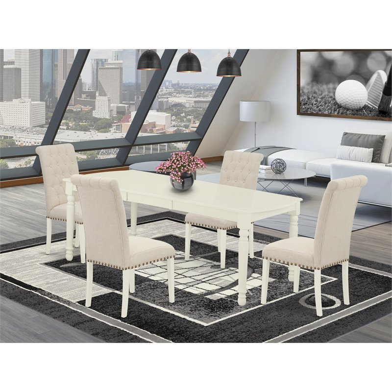 Pemberly Row 5-Piece Wood Dining Set with Parson Chairs in Linen White