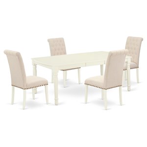 Pemberly Row 5-Piece Wood Dining Set with Parson Chairs in Linen White