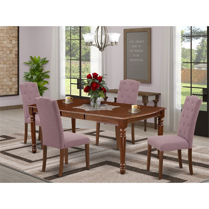Pemberly Row 5-Piece Wood Dining Set with Parson Chairs in Mahogany