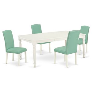 Pemberly Row Wood 5-Piece Dining Set in Linen White and Pond PU Leather