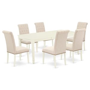 Pemberly Row 7-Piece Dining Set with Beige Upholstered Chairs