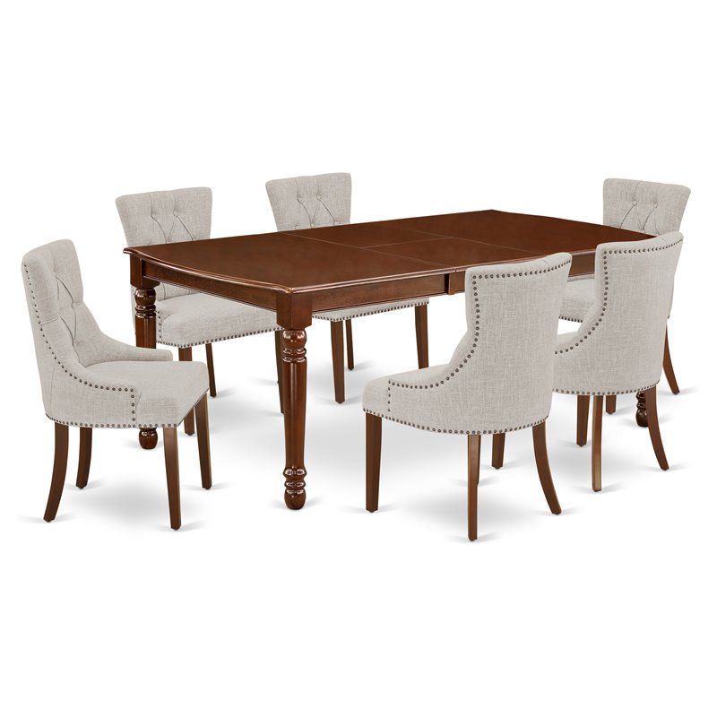 Pemberly Row 7-Piece Dining Set in Wood Mahogany with Self-Storing Leaf