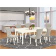 Pemberly Row 7-Piece Kitchen Set in Linen White Wood with Doeskin Chairs