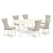 Pemberly Row 7-Piece Kitchen Set in Linen White Wood with Doeskin Chairs