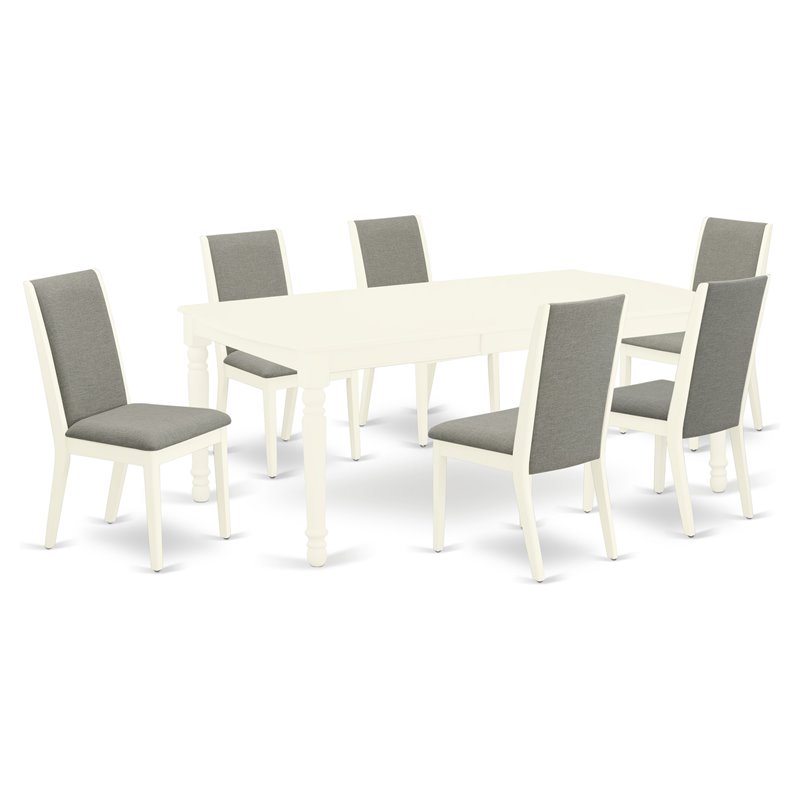Pemberly Row 7-Piece Table Set in Linen White and Shitake Upholstery