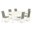 Pemberly Row 7-Piece Table Set in Linen White and Shitake Upholstery
