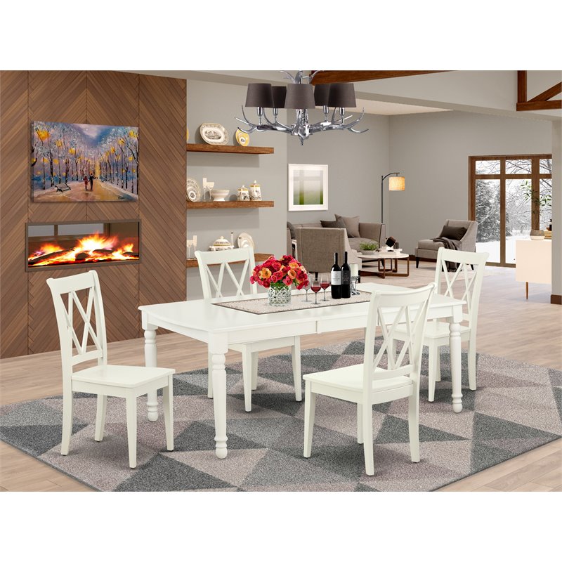 Pemberly Row 5-Piece Wood Dining Set with X-Back Chairs in White