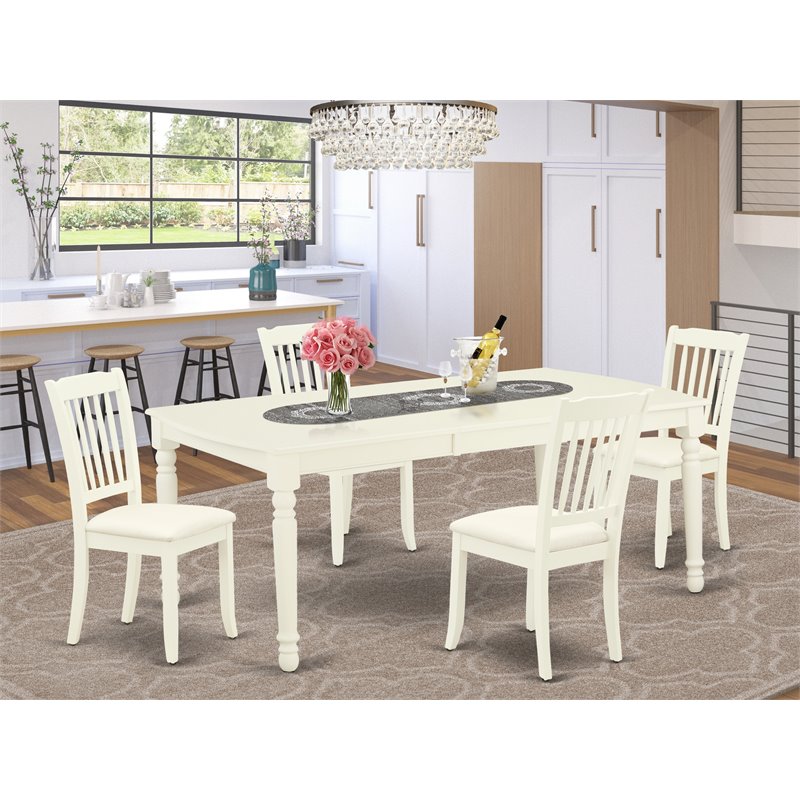 Pemberly Row 5-Piece Wood Dining Set with Slat Back in Linen White