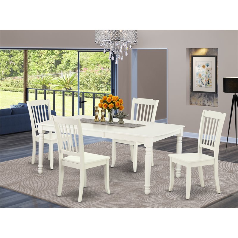 Pemberly Row 5-Piece Wood Dining Set with Slatted Chairs in Linen White