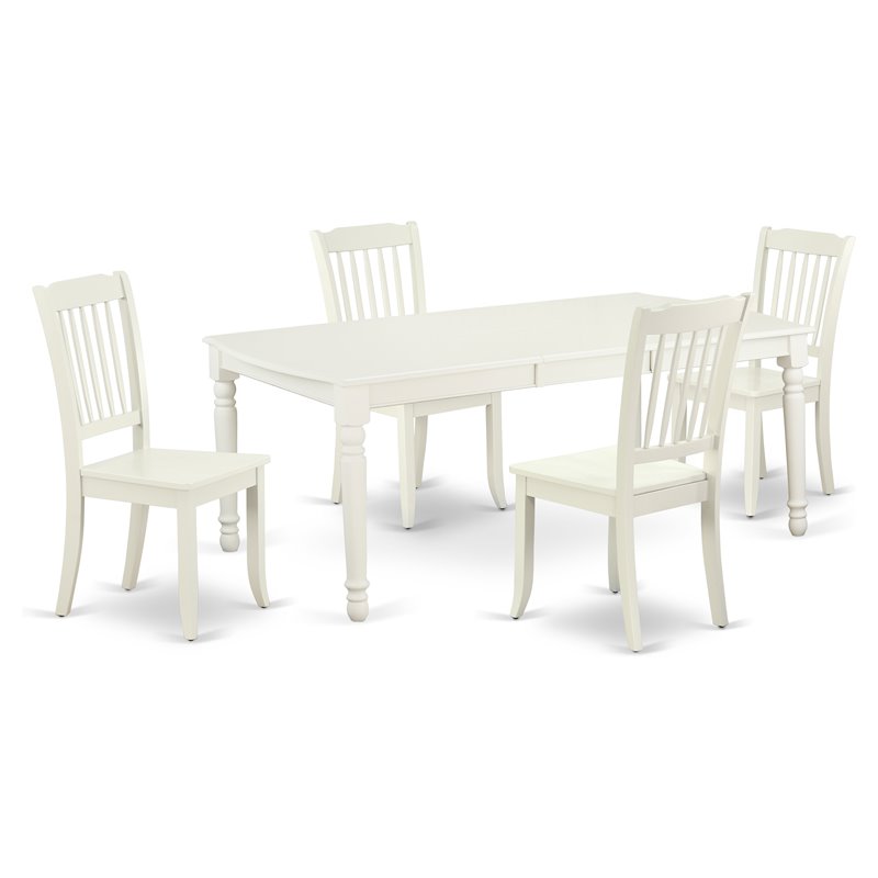 Pemberly Row 5-Piece Wood Dining Set with Slatted Chairs in Linen White