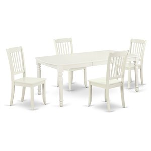 Pemberly Row 5-Piece Wood Dining Set with Slatted Chairs in Linen White