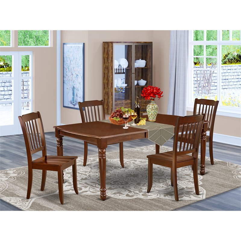 Pemberly Row 5-Piece Wood Dining Set with Slatted Chairs in Mahogany