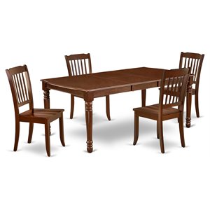 Pemberly Row 5-Piece Wood Dining Set with Slatted Chairs in Mahogany