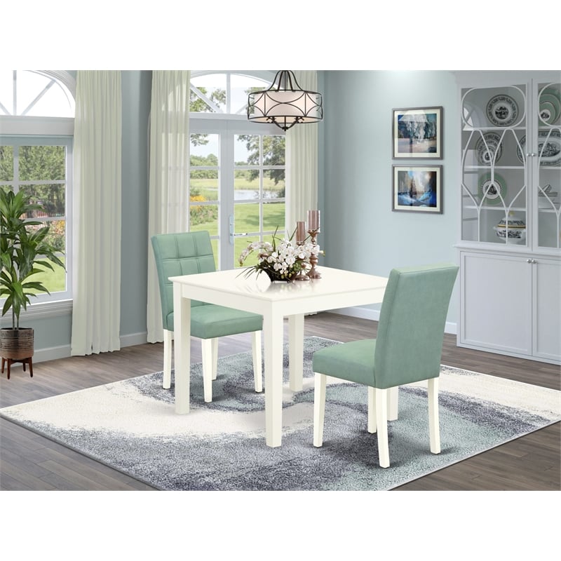 Pemberly Row 3-Piece Square Wood Dining Set in Linen White and Willow Green
