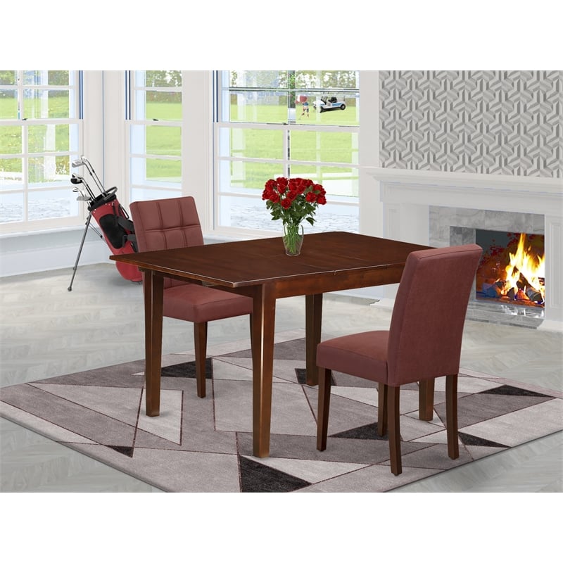 Pemberly Row 3-Piece Rectangular Wood Dining Set in Mahogany and Burgundy