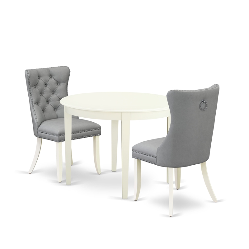 Pemberly Row 3-Piece Kitchen Table Set in Linen White with Light Gray