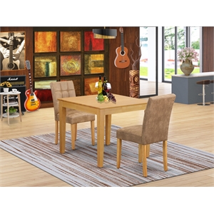 Pemberly Row 3-Piece Kitchen Table Set with Faux Leather Chairs in Oak