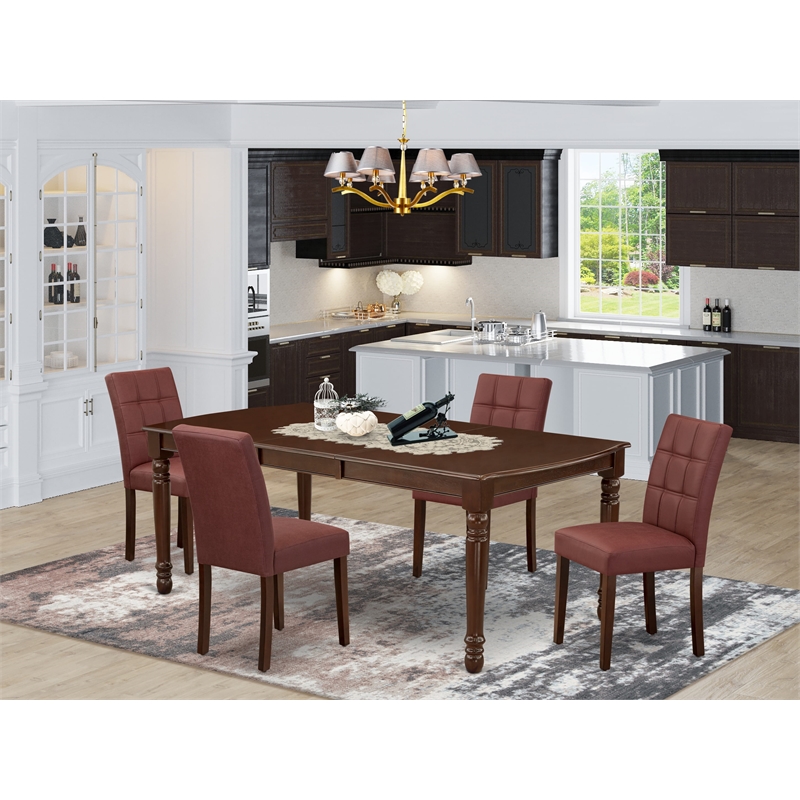 Pemberly Row 5-Piece Dining Set with Faux Leather in Mahogany