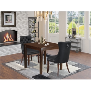 Pemberly Row 3-Piece Kitchen Table Set in Mahogany/Dark Gray